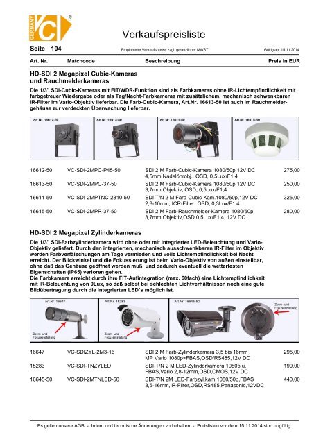 Verkaufspreisliste