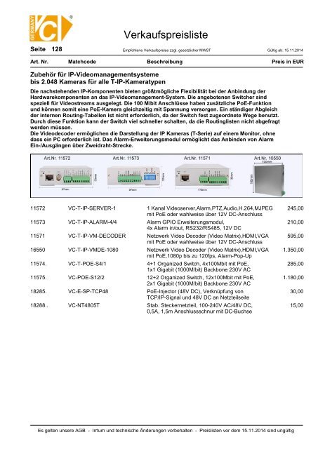 Verkaufspreisliste