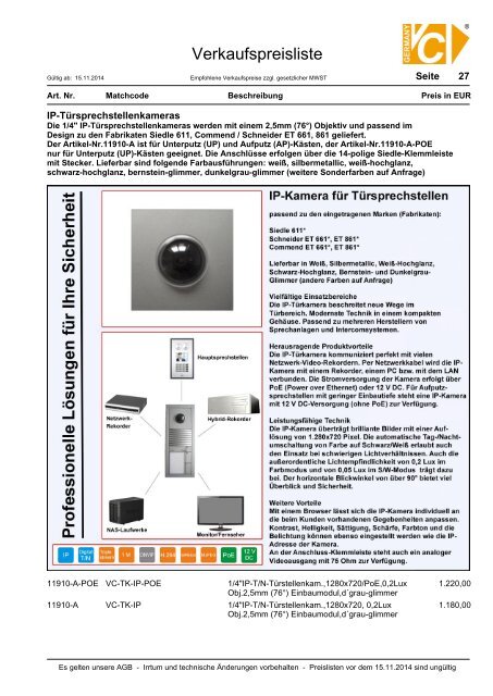 Verkaufspreisliste