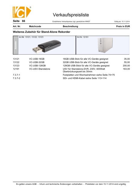 Verkaufspreisliste