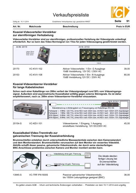 Verkaufspreisliste