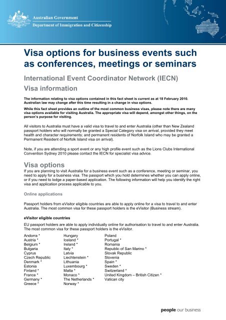 Australian Visa Options for Conference Visitors