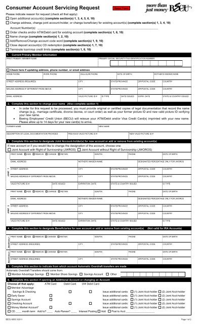 Consumer Account Servicing Request Form