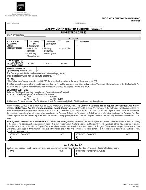 Read The Loan Payment Protection Contract Becu
