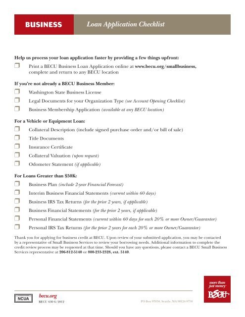 Loan application checklist status