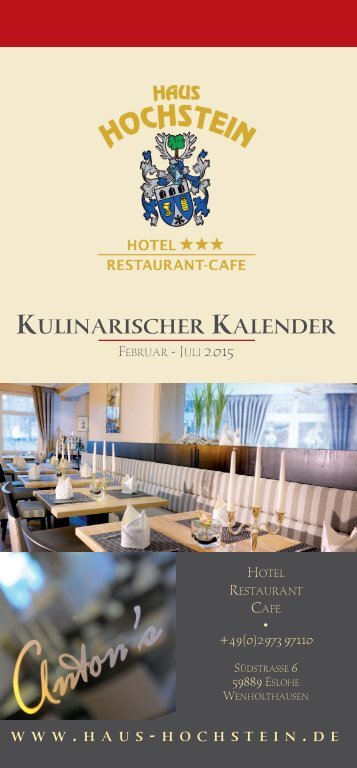 Kulinarischer Kalender 2015 (1. Halbjahr) Hotel Haus Hochstein im Sauerland