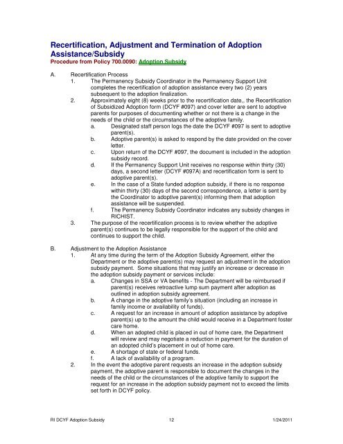 Adoption Subsidy - RI Department of Children, Youth & Families