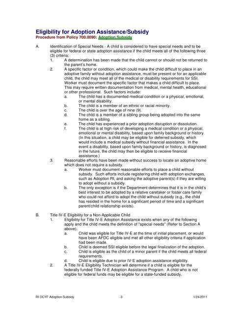 Adoption Subsidy - RI Department of Children, Youth & Families