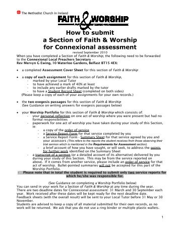 How to submit a Section of Faith & Worship for Assessment