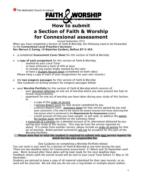 How to submit a Section of Faith & Worship for Assessment