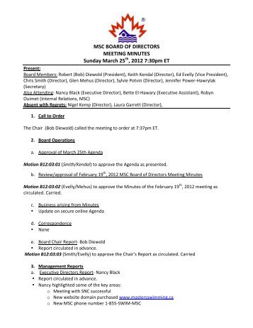 board of directors meeting minutes