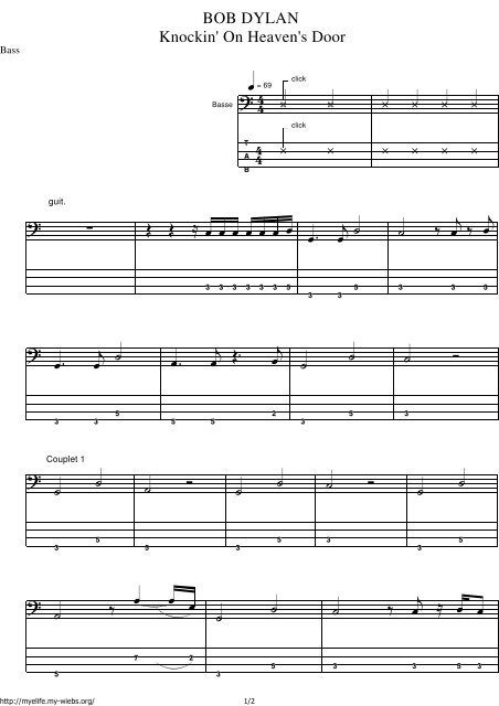 Bob Dylan Knockin On Heaven S Door Bass