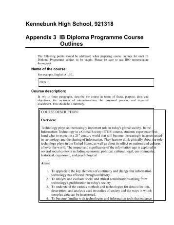 Kennebunk High School, 921318  Appendix 3 IB Diploma - RSU 21