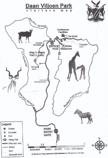 Daan Viljoen Park map & camp plan Namibia - Namibweb.com