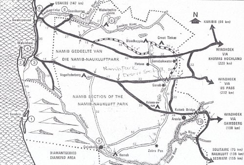Namib Naukluft Park Map Namib-Naukluft Park Namib Section Map Namibia - Namibweb.com