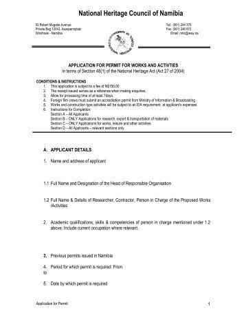 NHC Permit application form - Namibweb.com