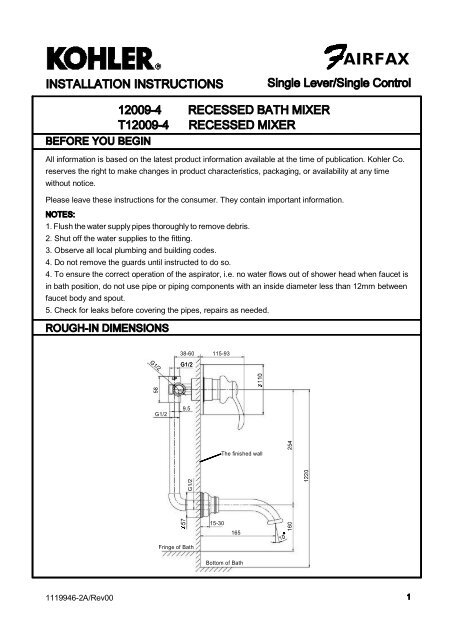 Installation Instructions - Kohler