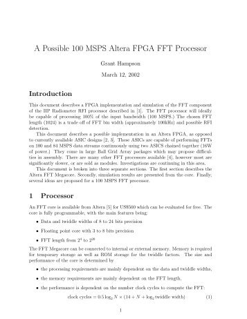 A Possible 100 MSPS Altera FPGA FFT Processor