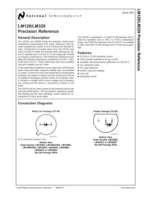 Lm329 LM129/LM329 Precision Reference