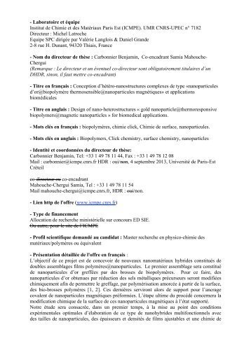 (ICMPE). UMR CNRS-UPEC n° 7182 Directeur - institut de chimie et ...