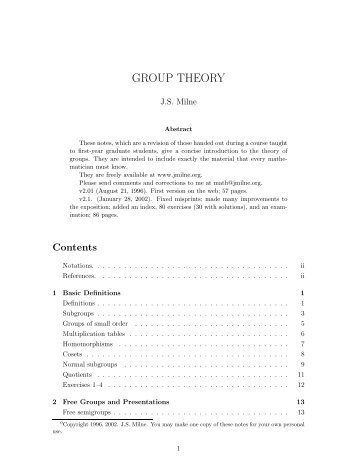 Milne - Group Theory.. - Free