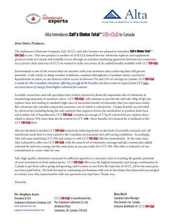 HiCal Letter - Alta Genetics Inc