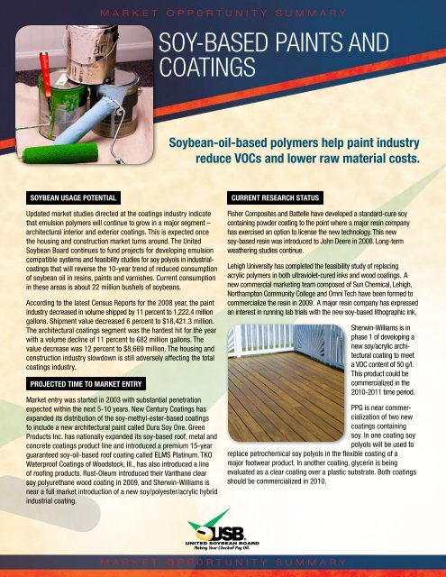 SOY-BASED PAINTS AND COATINGS - Soy New Uses