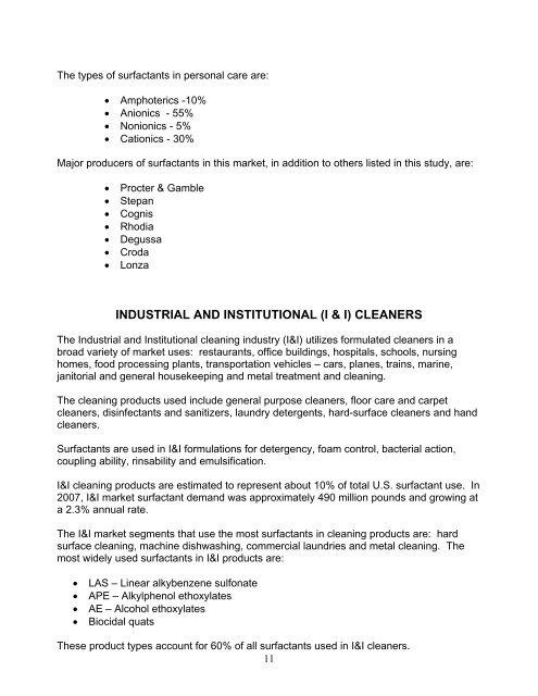 Surfactants Market Opportunity Study - January 2009 - Soy New Uses