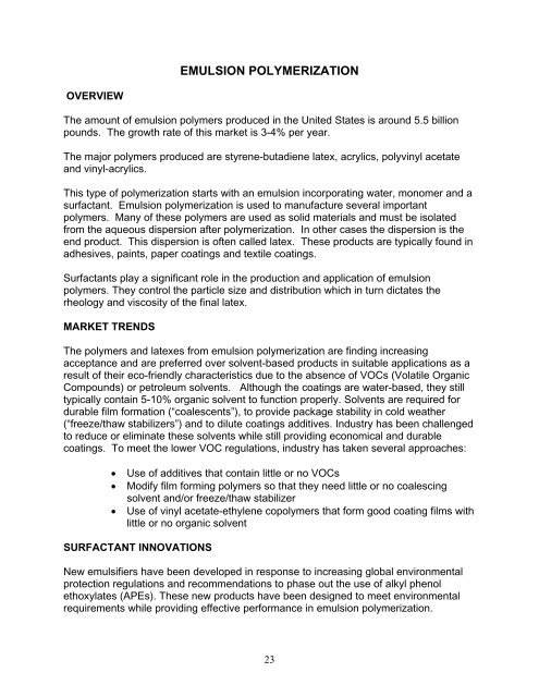 Surfactants Market Opportunity Study - January 2009 - Soy New Uses