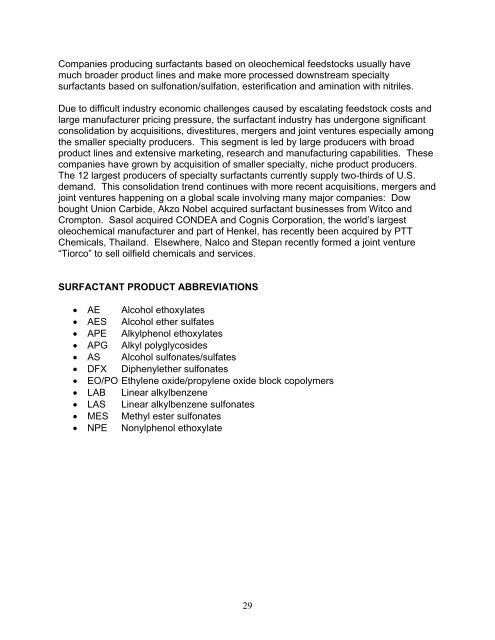 Surfactants Market Opportunity Study - January 2009 - Soy New Uses