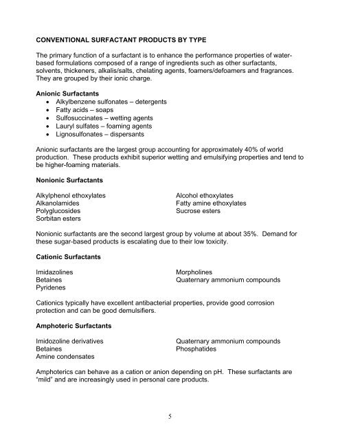 Surfactants Market Opportunity Study - January 2009 - Soy New Uses