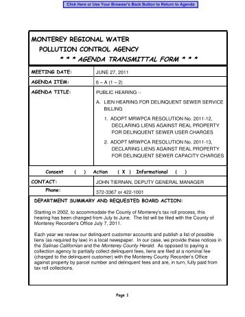 agenda transmittal form - Monterey Regional Water Pollution Control ...