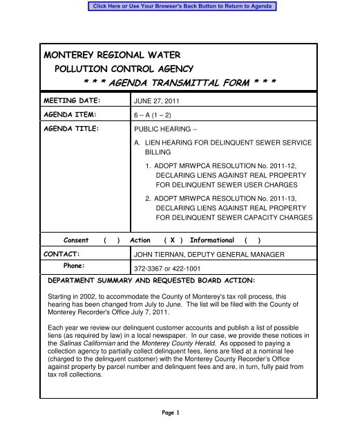 agenda transmittal form - Monterey Regional Water Pollution Control ...