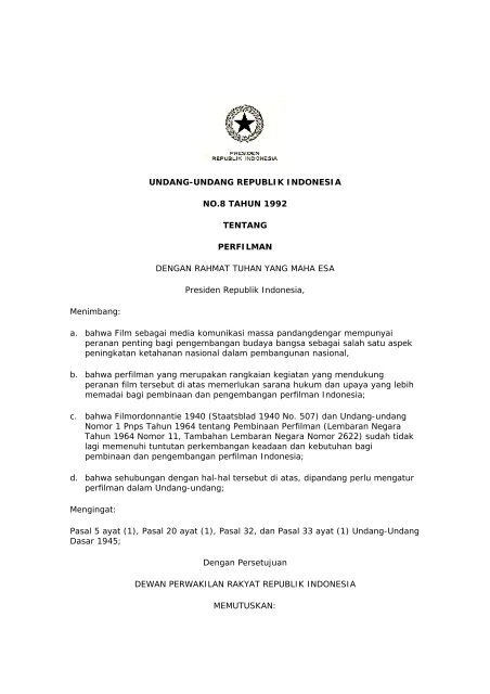 Undang-undang No. 8 Tahun 1992 tentang Perfilman - Komisi ...