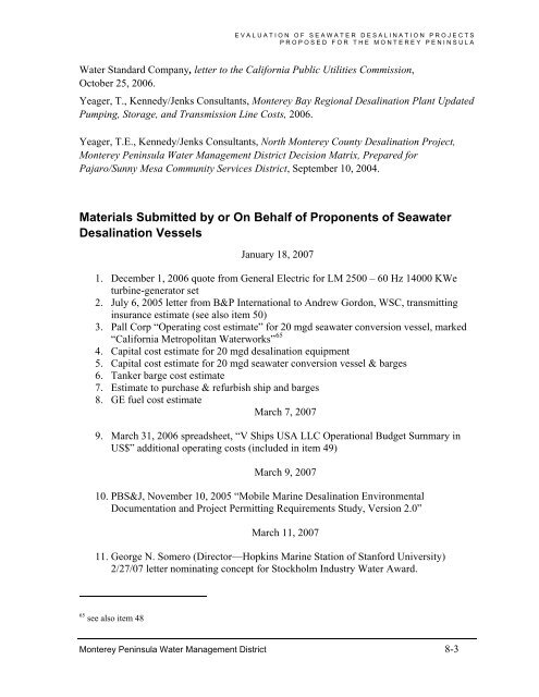 FINAL REPORT Evaluation of Seawater Desalination Projects ...