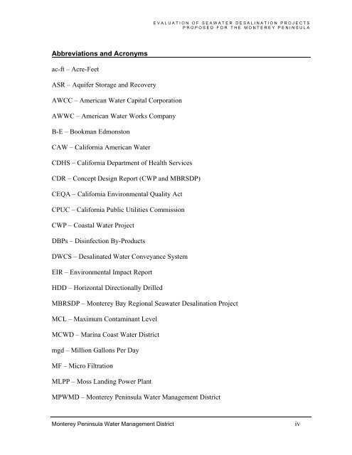 FINAL REPORT Evaluation of Seawater Desalination Projects ...