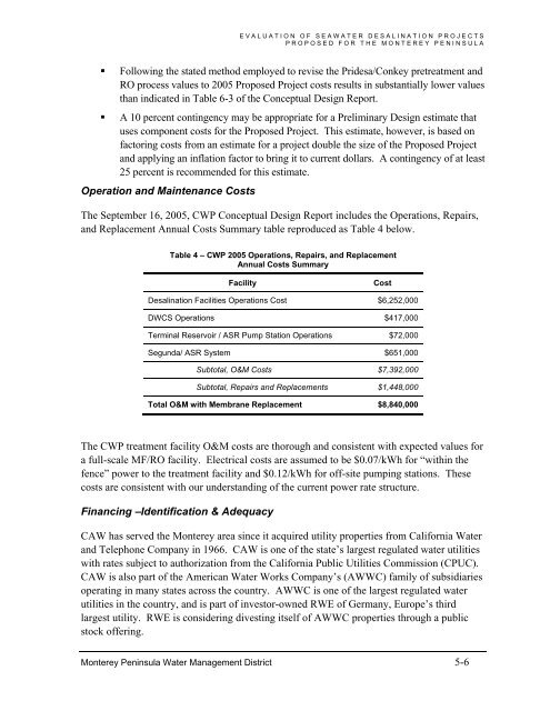 FINAL REPORT Evaluation of Seawater Desalination Projects ...