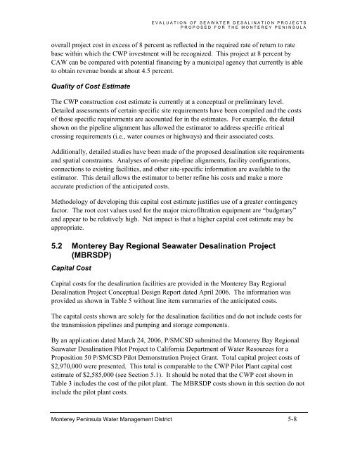 FINAL REPORT Evaluation of Seawater Desalination Projects ...