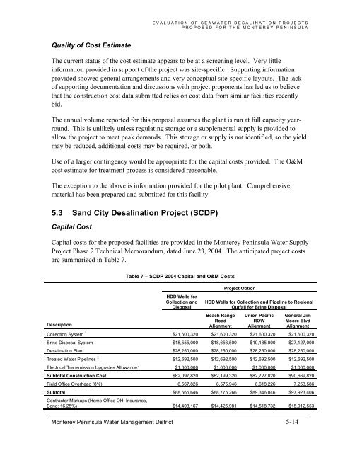 FINAL REPORT Evaluation of Seawater Desalination Projects ...