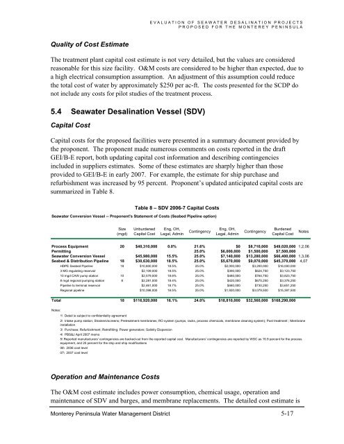 FINAL REPORT Evaluation of Seawater Desalination Projects ...