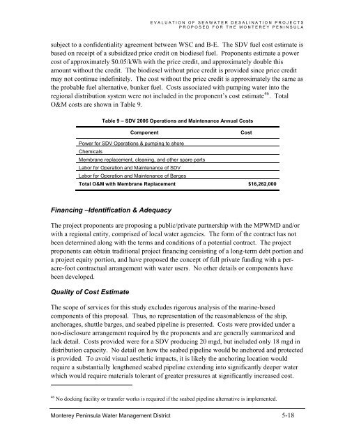 FINAL REPORT Evaluation of Seawater Desalination Projects ...