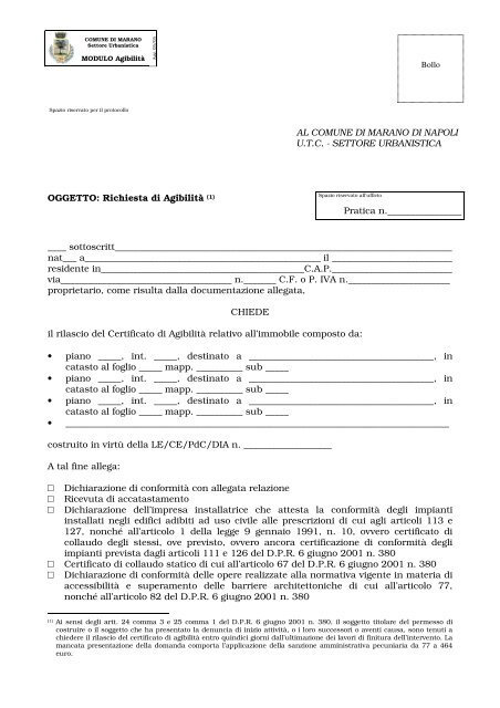 modulo del certificato di abitabilitÃ /agibilitÃ - Comune di Marano di ...