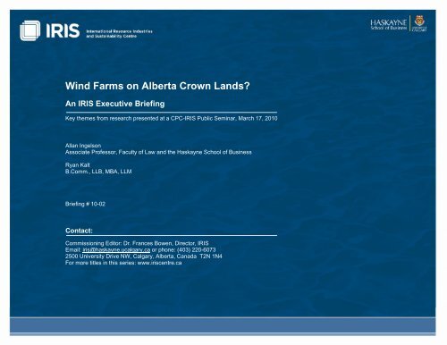 Wind Farms on Alberta Crown Lands? - Haskayne School of Business