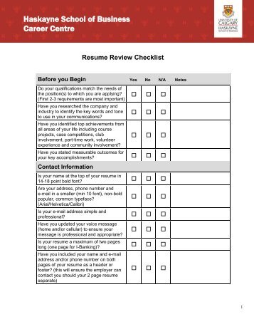 resume critique checklist