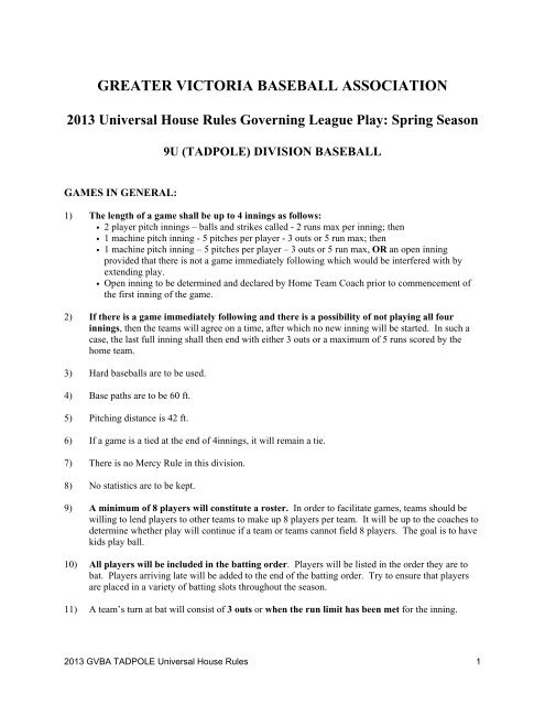 Tadpole (PDF) - Greater Victoria Baseball Association