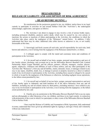 Helfaer Field Release of Liability Agreement - BallCharts.com