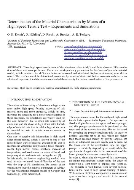 Determination of the material characteristics by means of a high ...