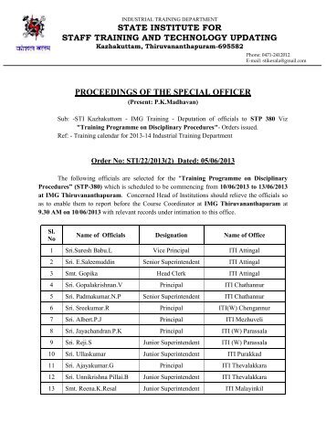 List of officials for training in IMG,Trivandurm from 10.06.13
