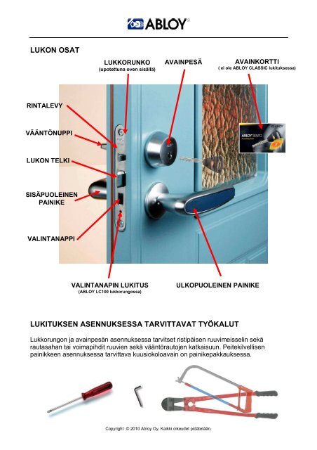 Abloy Cy001 Asennusohje ABLOY lukituksen Asennus Ulko oveen SSMSR