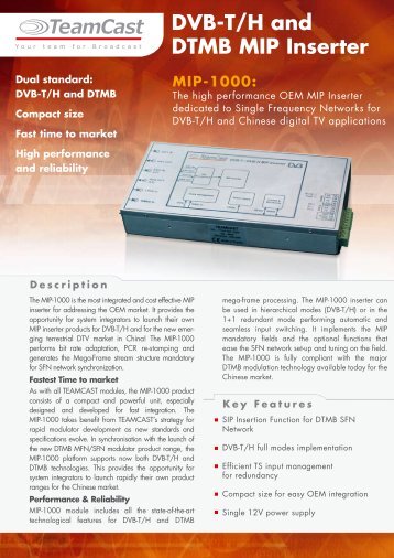 DVB-T/H and DTMB MIP Inserter